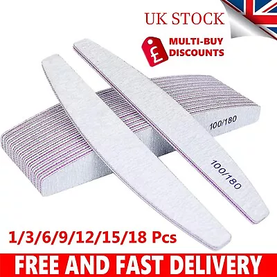 Nail Files 100/180 Grit Professional Half Moon Curved Double Sided Nail File • £1.75
