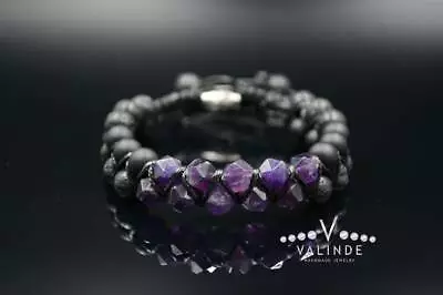 Men's Onyx Amethyst Lava Double Row Gemstone Bracelet Macrame Gift For Men • $53