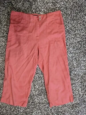 Linen Blend Cropped Trousers In Coral Colour - 12 • £4.99