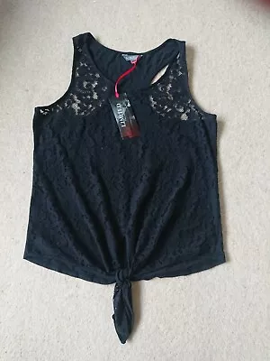 M&S Limited Collection Black Lace Top 100% Cotton Size 10 • £6.99