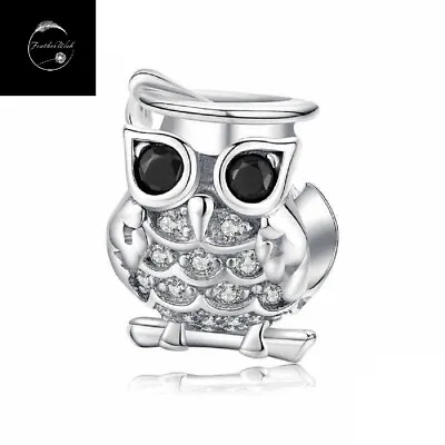 Genuine Sterling Silver 925 I Love My Owl Bird Bead Charm For Bracelets With CZ • £15.99