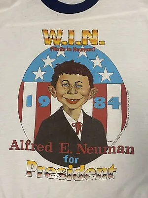 Vintage 1984 Alfred E Neuman For President Ringer T Shirt MAD Magazine  Size Med • $95