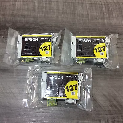 (Lot Of 3) Genuine Epson 127 Yellow Ink Cartridges:  Sealed Bags / No Boxes • $13.88