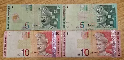 Four Malaysia Banknotes 5 Ringgit X2 10 Ringgit X2 • £3.50