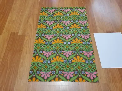 Awesome RARE Vintage Mid Century Retro 70s 60s Org Pnk Floral Grn Hearts Fabric! • $18