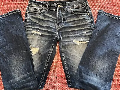 BKE Buckle Aiden Mens Distressed Bootleg Bootcut Flex Fit Blue Jeans Size 28x32 • $34.99