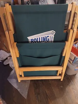 Vintage Folding Rolling Rock Beach Deck Lounge Chair Green Canvas • $199.99