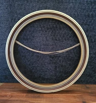 Vintage Round Circular Painted Wood Picture Frame No Glass Cream Brown Gold  • $29.95