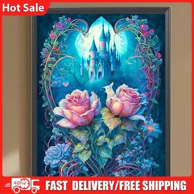 5D DIY Full Round Drill Diamond Painting Rose And Castle Kit Home Decor • £7.55