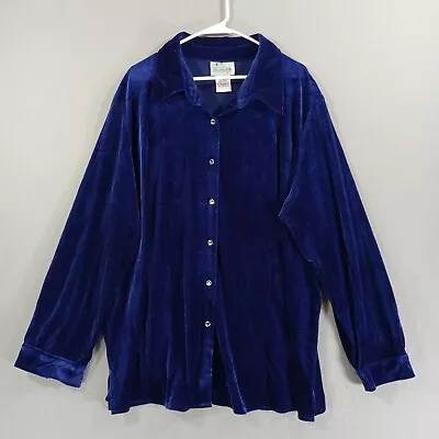 Quaker Factory Shirt Womens 2X Purple Velour Button Up Rhinestone Buttons • $13.59