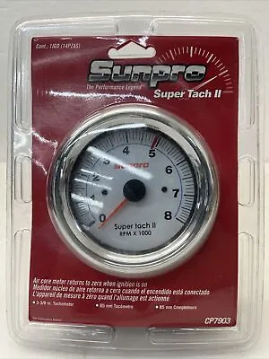SUNPRO Super Tach II CP7903 TACHOMETER 3 3/8  WHITE/CHROME NEW SEALED • $80