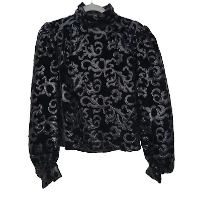 $75.65 • Buy  ZARA Black Combination Velvet Mock Neck Baroque Blouse Top S