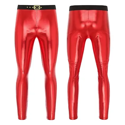 Mens Christmas Dress-up Stylish Santa Claus Pants Metallic Shiny Xmas Leggings • $10.45