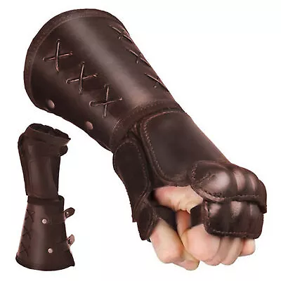 1 Pair Arm Guard Armor Cuff Leather Bracer Knight Costume Medieval Viking Gloves • $32.84