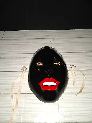 Vintage Mask Mardi Gras Carnival Ceramic Porcelain Face Wall Decor Black & Gold • $13.99