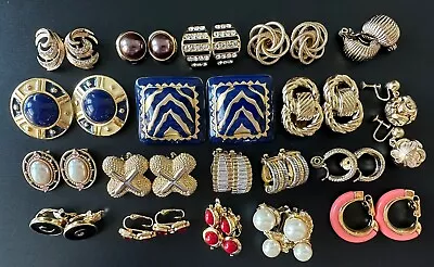 Vintage Now Gold Tone Clip On Earrings Lot Of 19 Few Signed Monet Trifari • $9.99
