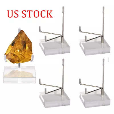 2/4xSquare Metal Arm Mineral Display Stand Acrylic Support Base Geode Specimens • $17.45