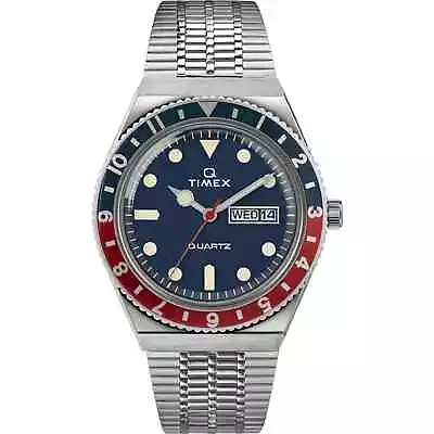 Timex Men's Watch Q Quartz Blue Dial Silver Stainless Steel Bracelet TW2T80700 • $118.08