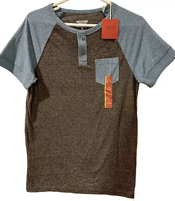Mossimo Short Sleeve Henley Pocket T Shirt Gray And Blue  Boy's Size Small  NWT • $7.89