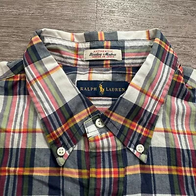 Ralph Lauren Shirt Mens XL Plaid Bleeding Madras Indian Button Up Short Sleeve • $34.88
