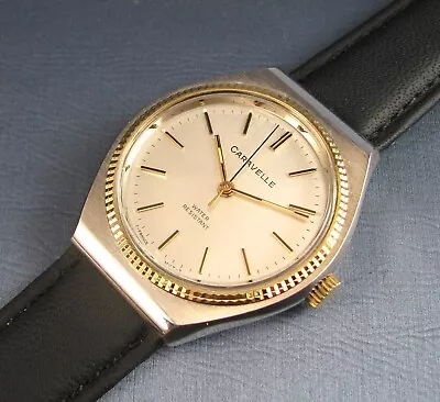 $129 • Buy Vintage Bulova Caravelle Silver & Gold Tone  Mens Watch Hand Wind 7J 1978