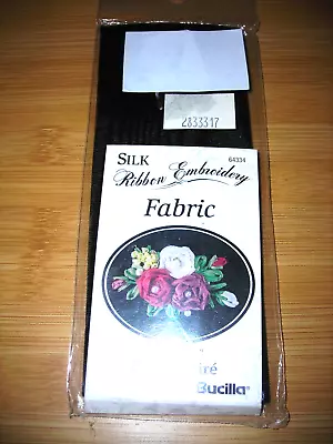 Bucilla Vintage 1994 Silk Ribbon Embroidery Fabric BLACK MOIRE  12.5  X 20  • $1