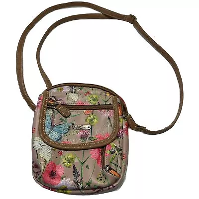 MultiSac Everest Adjustable Crossbody Brown Handbag  Floral Butterfly Pockets • $29