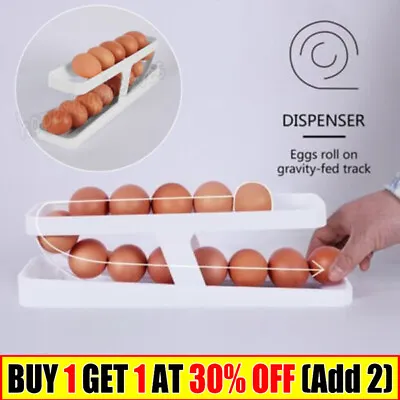 £6.85 • Buy Refrigerator Egg Dispenser Auto Rolling Rolldown Egg Holder 2 Tier Storage Rack-