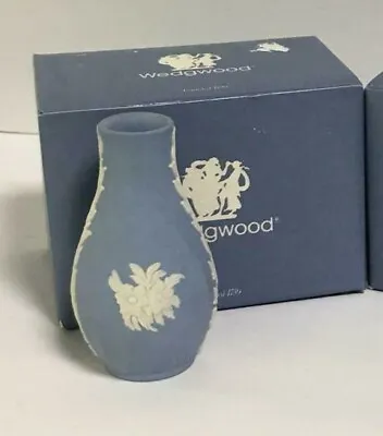 Wedgwood Pale Blue Jasperware 3  Round Floral Swirl Vase With Original Box NEW! • $11.50