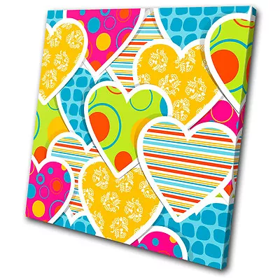 Love Funky Heart Love SINGLE CANVAS WALL ART Picture Print VA • £19.99