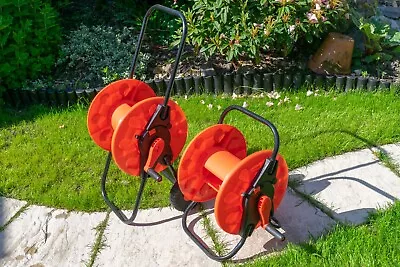 Hose Reel Cart Trolley Free Standing Garden Outdoor Water Hose Pipe Holder 60m • £24.99