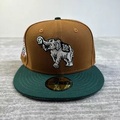 Oakland Athletics Hat Cap Mens Fitted 7 3/8 Brown New Era Side Patch Elephant • $40