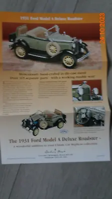 Danbury Mint Model Car Model 1931 Ford Model A Deluxe Roadster Brochure Leaflet • £30