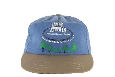 Vintage 90s Faded Stonewashed Kenowa Lumber Co Spell Out Snapback Hat Blue USA • $29.95