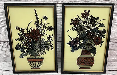 $24.99 • Buy Vintage Lot 2 Butterfly Wing Vase Flowers Effect On Glass Print Reliance BE20