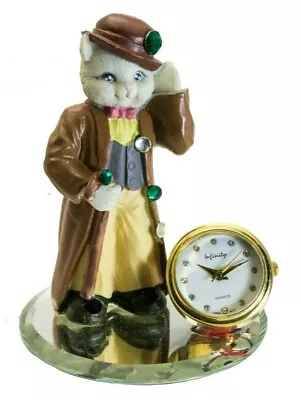 Infinity:poly Stone Cat Figurine Handmade Collectable Analog Quartz Mini Clock  • $9.99