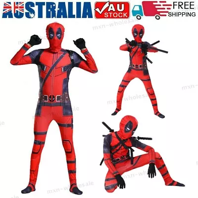 Adult Kids Deadpool Costume Boys Cosplay Masquerade Zentai Fancy Dress Jumpsuit • $29.99