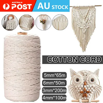 2/4X 3mm/4mm Natural Cotton Twisted Cord Craft Macrame Artisan Rope Weaving Wire • $9.75