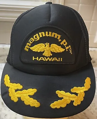 Vintage 1980's  Magnum PI Hawaii Trucker Snapback Mesh Hat Black Gold • $24.99