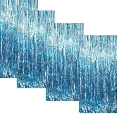 (4 Pack) Metallic Tinsel Foil Fringe Curtains - Blue B19 • $17.99