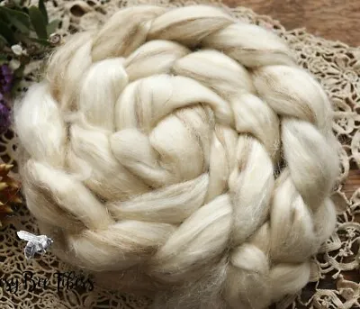 Merino Wool Roving Tussah Silk Flax Undyed Combed Top Blend Wool - 4 Oz • $8.75