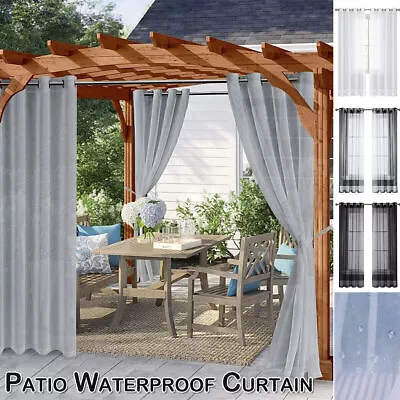 Voile Sheer Outdoor Curtains For Patio Waterproof Gazebo Garden Curtain Eyelets • $47.49