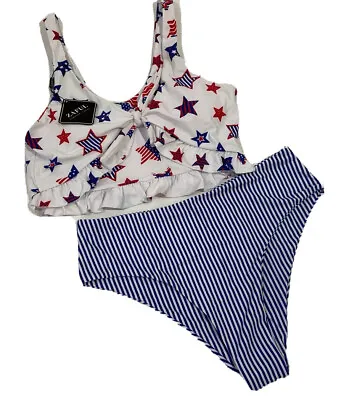 ZAFUL Womens Swimsuit Tie Front Usa Print Colors 4th Of July Size XL • $15.74