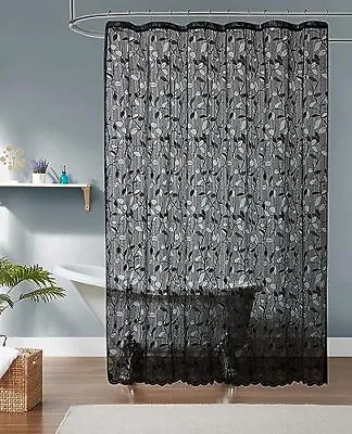  Linen Lace Shower Curtain 72 X 72 Inches - Luxury Shower 72  X 72  Black • £37.57