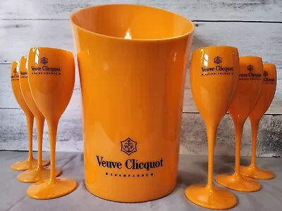 Veuve Clicquot Orange Acrylic Magnum Champagne Ice Bucket 15  With 6 Flutes New  • £120.66