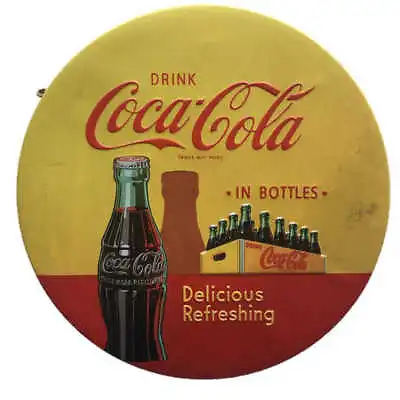 Coke In Bottles Round Tin Sign With Twine Hanger Coca Cola 30cm - New • $37.95