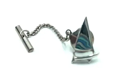 Vintage 1980's Sterling Silver 925 Sailboat 1  Men's Tie Tack W/ Chain • $22.30