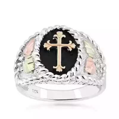 Men's Sterling Silver Black Hills Gold Latin Cross Ring • $133.71