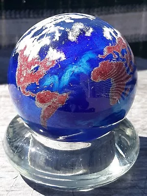 Vintage 1990 Lundberg Studios Art Glass World Globe Paperweight-Signed Exc+ Cond • $82