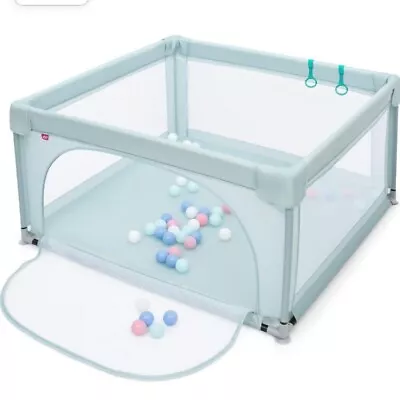 Large Baby/Kids Playpen + Balls Zipper Door Indoor/outdoor 120x120cm Green/blue • £39.99